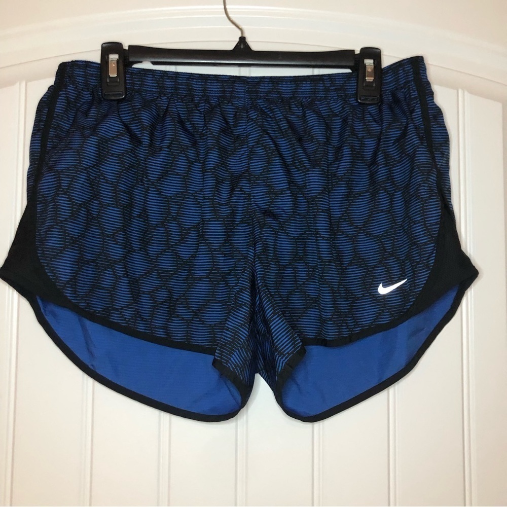 Nike Dri-Fit Black & Blue Striped & Circle Print Athletic Shorts Size Large